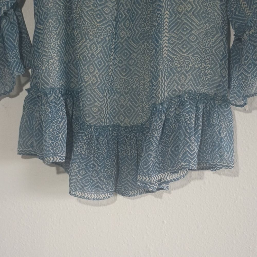 Lucky Brand Blue And White Women's Size M Blouse Cottagecore Top Off Shoulder - Picture 10 of 10